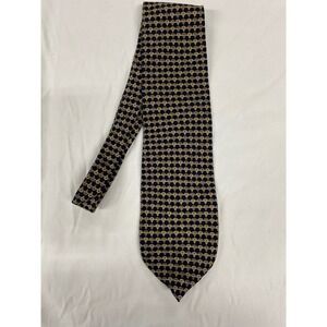 Bello Uomo Mens Silk Tie Navy Blue Gold Geometric Pattern Hand Made Necktie